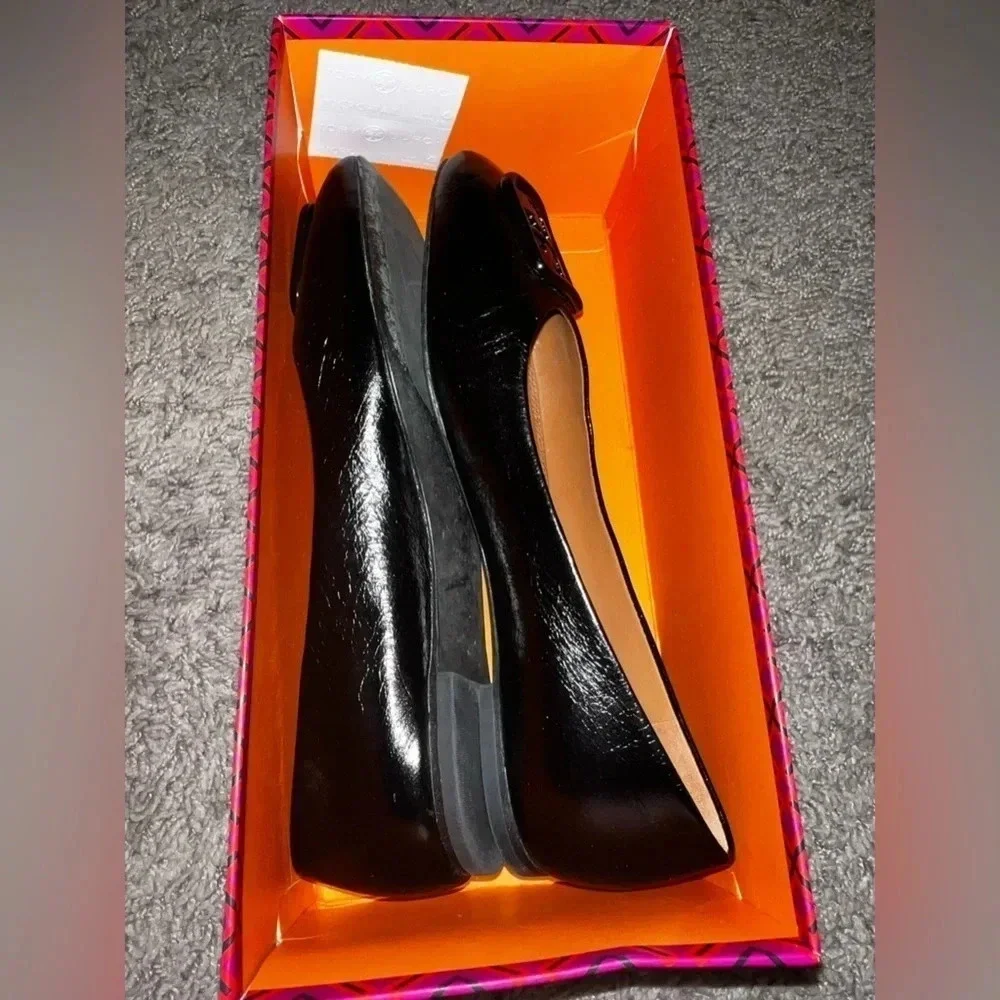 TORY BURCH WRINKLE LEATHER BALLET FLAT IN PERFECT BLACK 6M - Picture 5 of 5